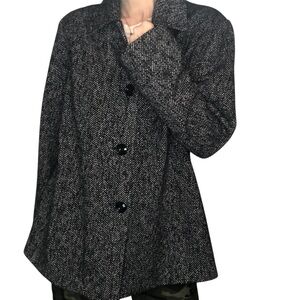 Vtg 90’s Minimal London Fog Wool Blend Tweed Jacket Wo’s XL Black/Gray Classic